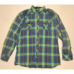 Roar Signature Mens XL Plaid Shirt Embroidered Gothic Cross Please Read